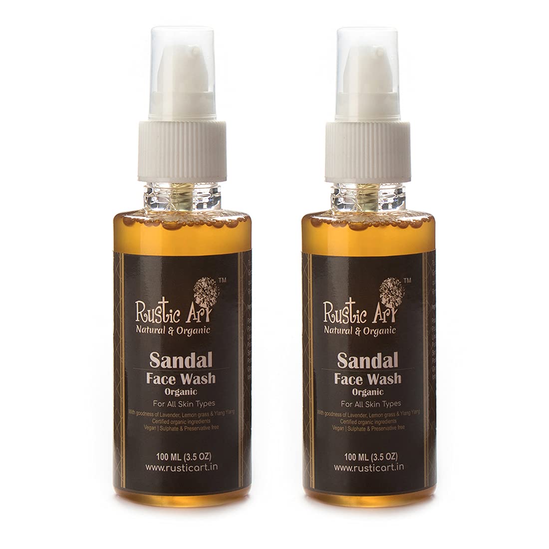 Organic Sandal Face Wash for Detanning | Reduce Acne, Blemishes, Whiteheads | 100ml (Pack of 2)