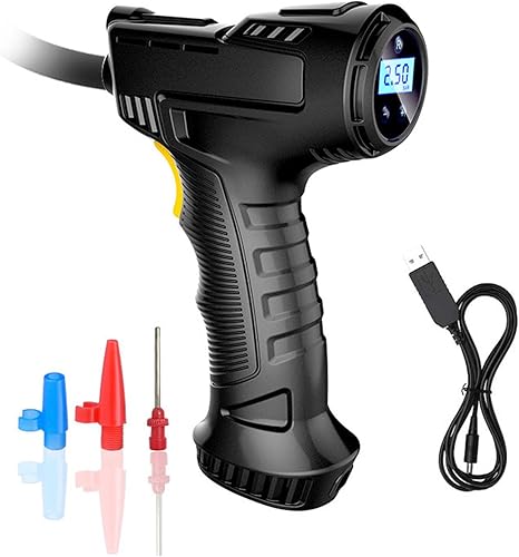 Miniatura 1 de Inflador de neumáticos inalámbrico, compresor de aire portátil de 12 V CC, bomba de aire de mano con manómetro digital y luz LED de emergencia para
