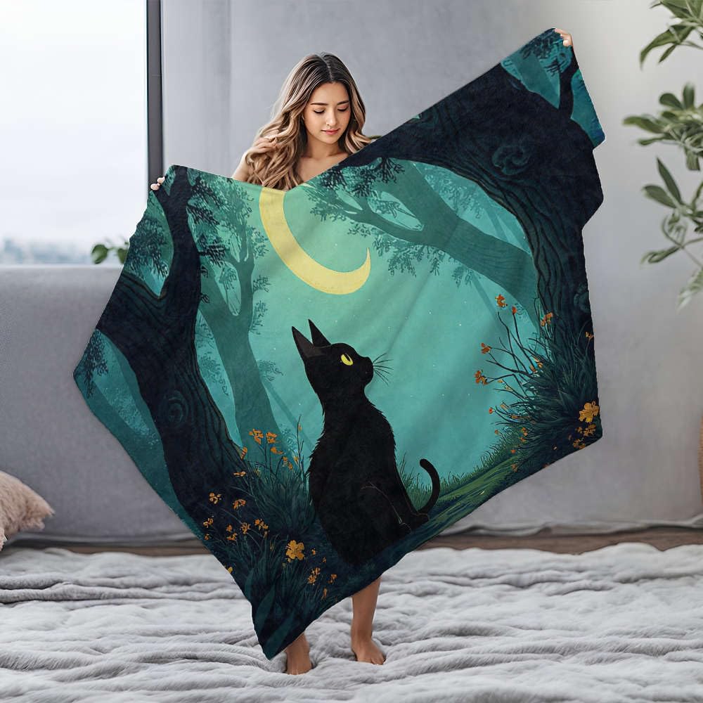 Couverture polaire en flanelle ultra douce lit king size motif chat noir