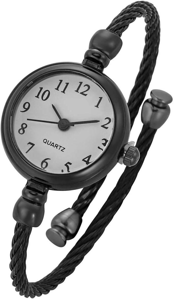 Womens Fashion Analog Quartz Bangle Cuff Wrist Bracelet Watch Elegant Stainless Steel Wire Band Arabic Numerals Dress Watches