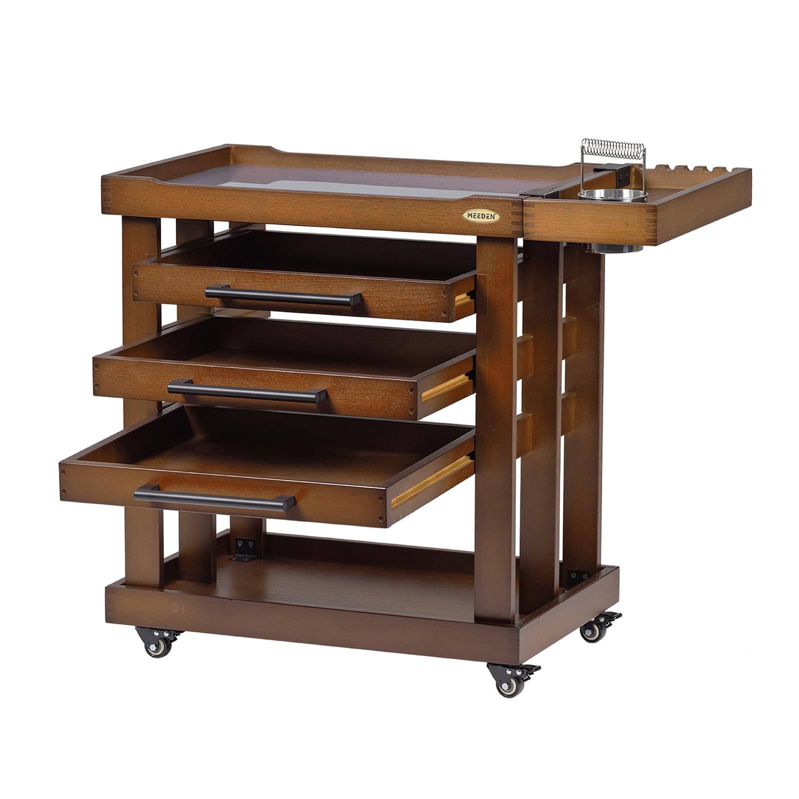 MEEDEN Art Supplies Storage Cart: 5-Tier Solid Beech Wood Utility Rolling Cart with 3 Drawers - Craft Orgnizer on 4 Wheels - Walnut Color