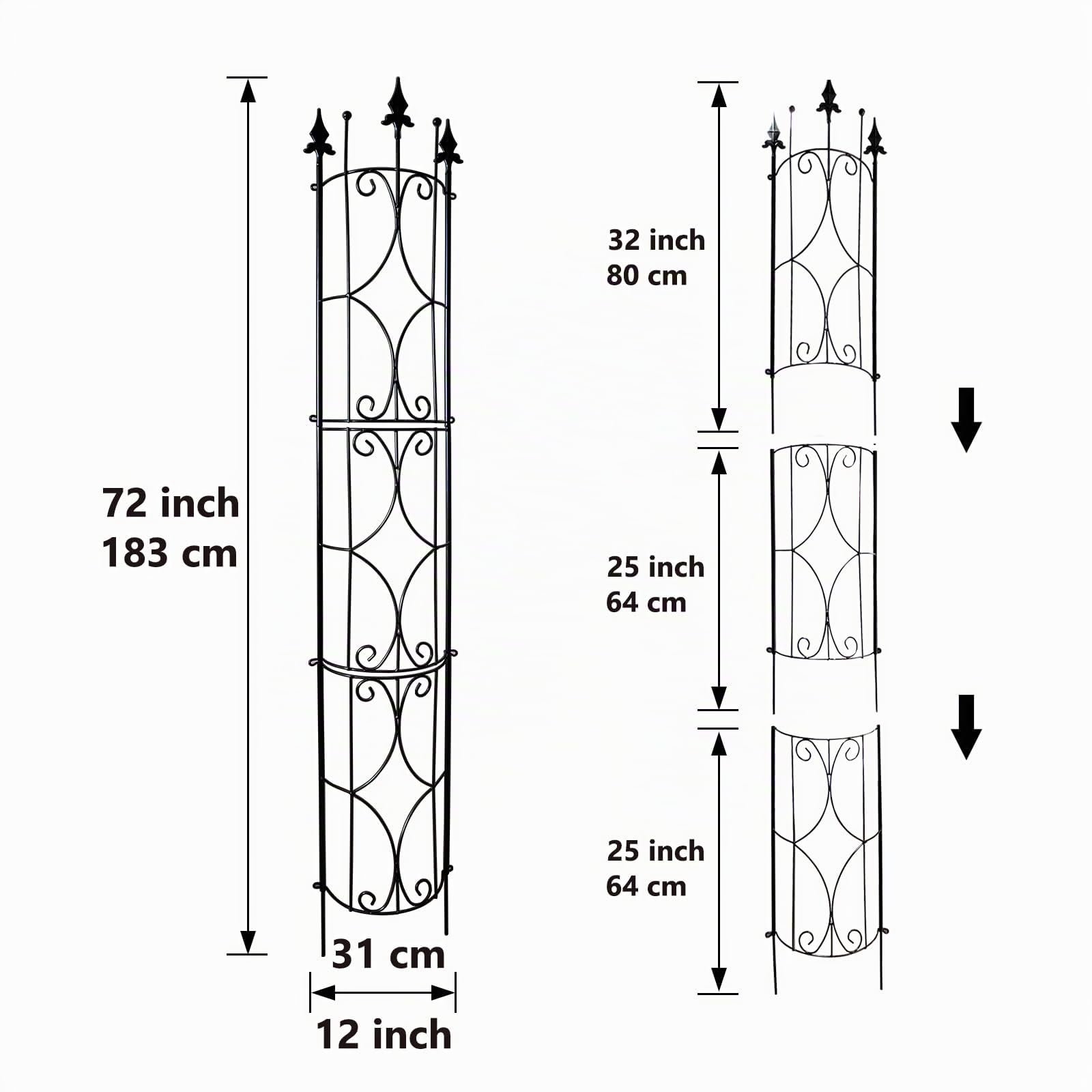Thealyn Traliccio da Giardino in Metallo per Piante Rampicanti, 182 cm x 31 cm, per Interni ed Esterni (Nero)