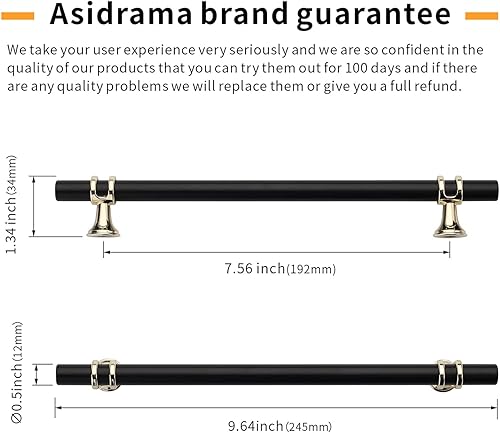 Miniatura 3 de Asidrama Paquete de 10 manijas de gabinete de cocina color negro mate de 7.5 pulgadas (7.559 in), tiradores de gabinete de cocina, manijas de cajón,