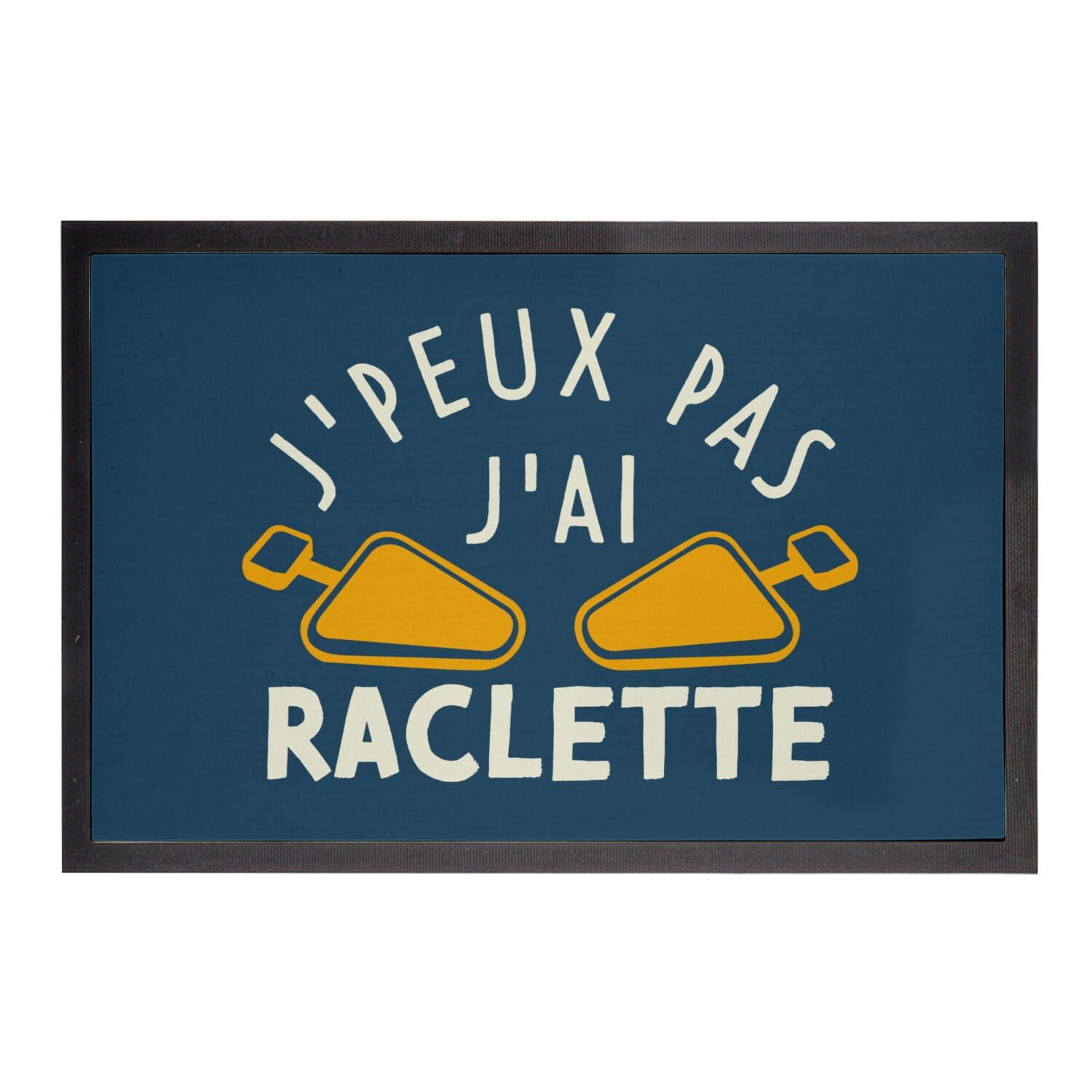 Paillasson bleu cadeau original de créateur tapis de sol humour raclette et ski