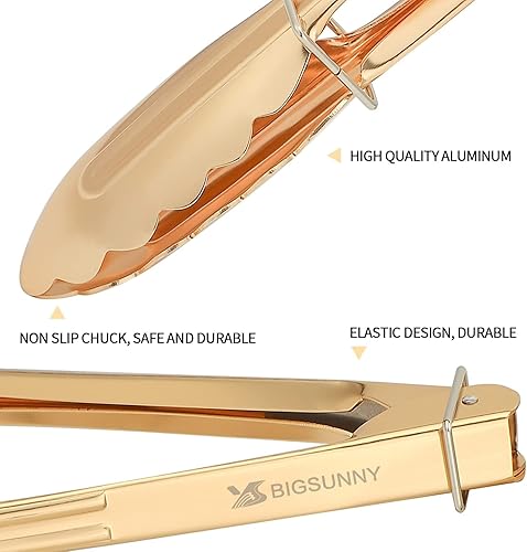 Miniatura 3 de MSY BIGSUNNY Pinzas de cocina de 9 pulgadas para cocinar y servir, de aluminio, juego de 3 (chapado en oro)