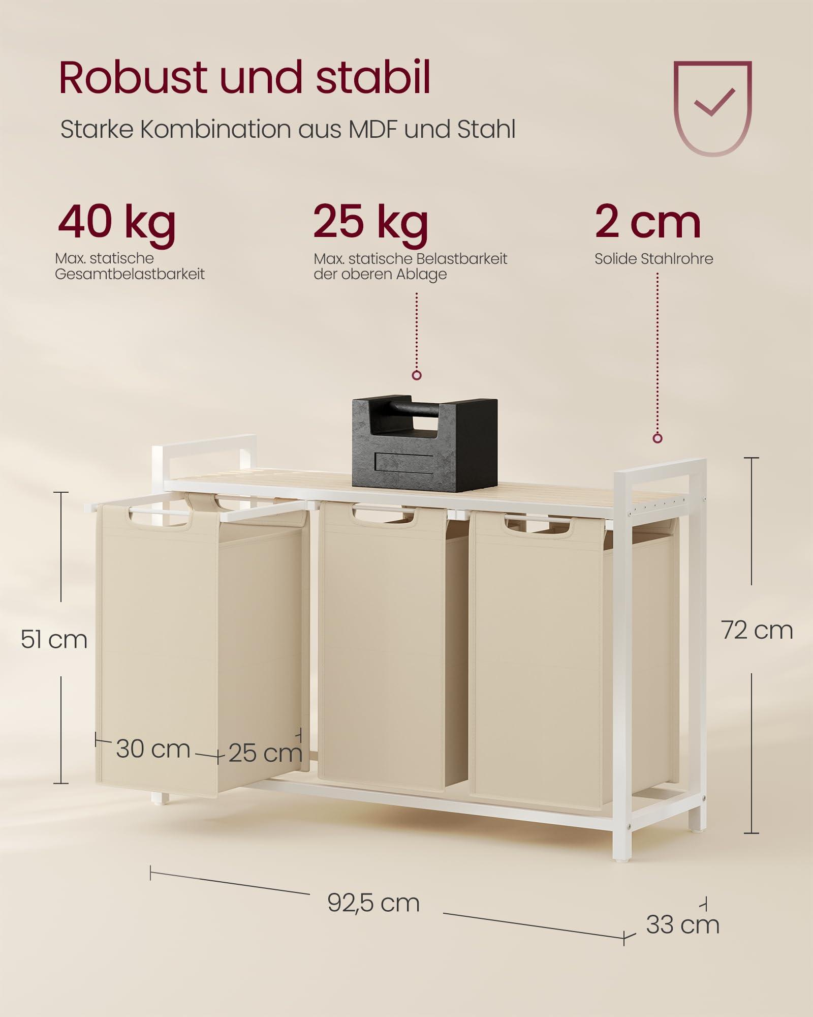 Vasagle Wäschekorb 3 Fächer 120 L – Bild 6