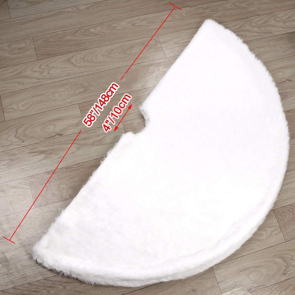 IPPON Large Christmas Tree Skirt, 60 Inch White Faux Fur Christmas Tree Skirt,Big Size Velvet Plush Xmas Tree Skirt for Xmas Holiday
