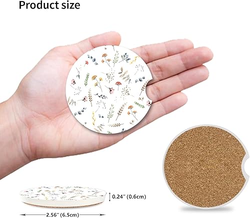 Miniatura 2 de Lindos portavasos de cerámica con flores pequeñas, paquete de 2, mantiene los portavasos limpios y secos, portavasos para automóvil con una muesca