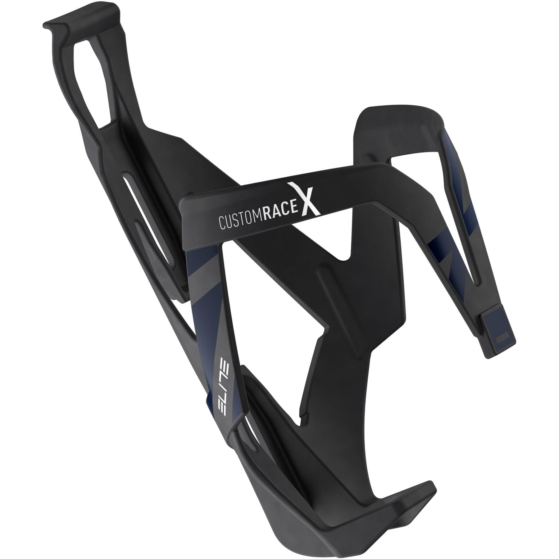Elite Custom Race X Bottle Cage Black Skin Blue Graphic – Ultra Lightweight Side-Entry Bike Bottle Holder 28.5g – Self-Adjusting Fibre-Reinforced – For Road Bike, MTB & Gravel Cycling