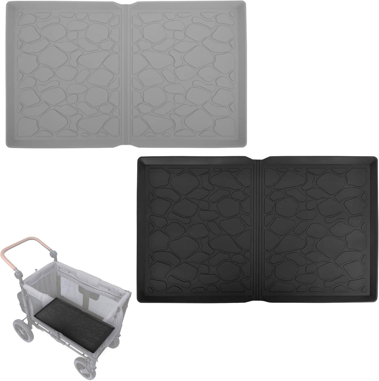 Silicone Wagon Floor Insert Mat Compatible with Wonderfold W2 & W4 - Waterproof Stroller Wagon Liner for Dirt, Sand & Spill Protection, 2 Pack (W4)