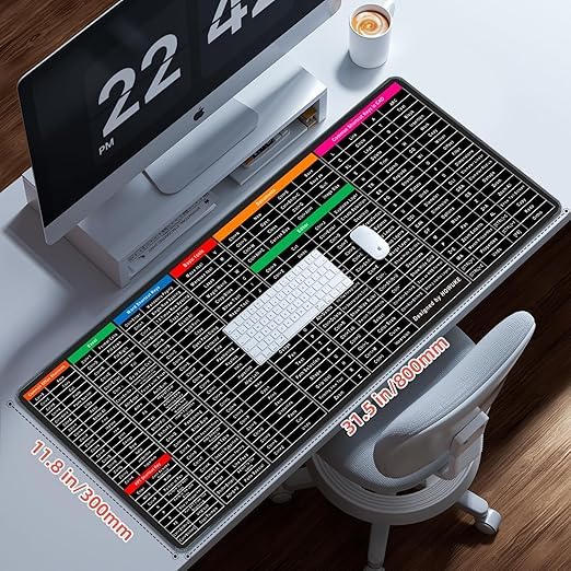 Image of Large Keyboard Shortcuts Mouse Pad - Quick Key Guide Desk Mat for Office Software - Non-Slip Computer Mat for Windows, Excel, Word & More