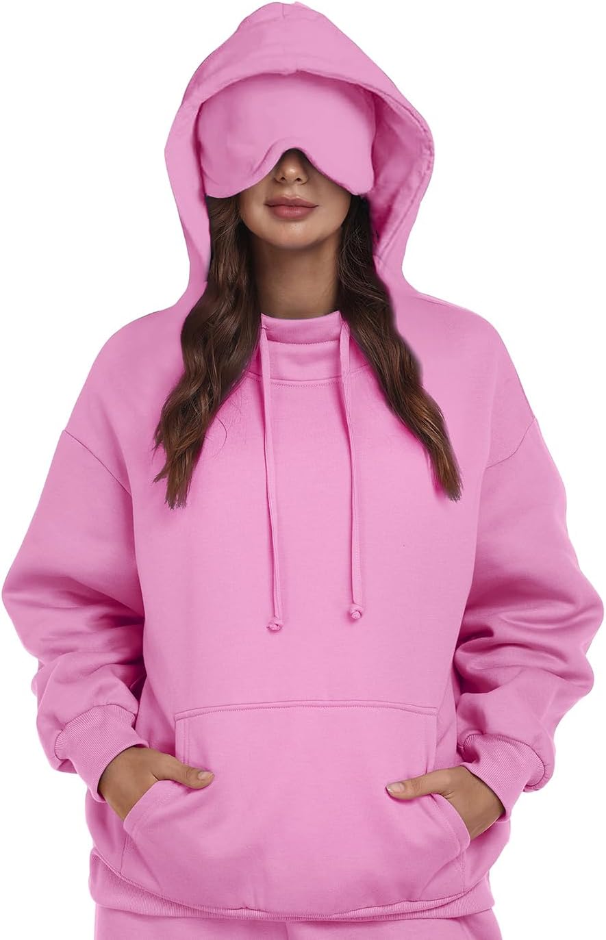 SeSe Code Hoodie with Eye Mask Travel Airplane Unisex Oversized Sweatshirt Sleep Pullover with Pocket Fleece Couples Hoodies
