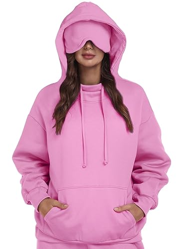Hoodie with Eye Mask Travel Airplane Unisex Oversized Sweatshirt Sleep