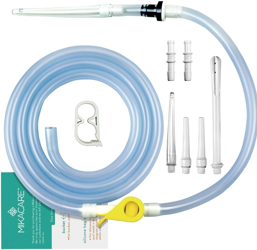 Enema Tubing Replacement Pack for Bucket and Silicone Bag - Includes Clamp, Stopcock, 5 Nozzles, Single-Way Valve, and 6ft Tube by Mikacare