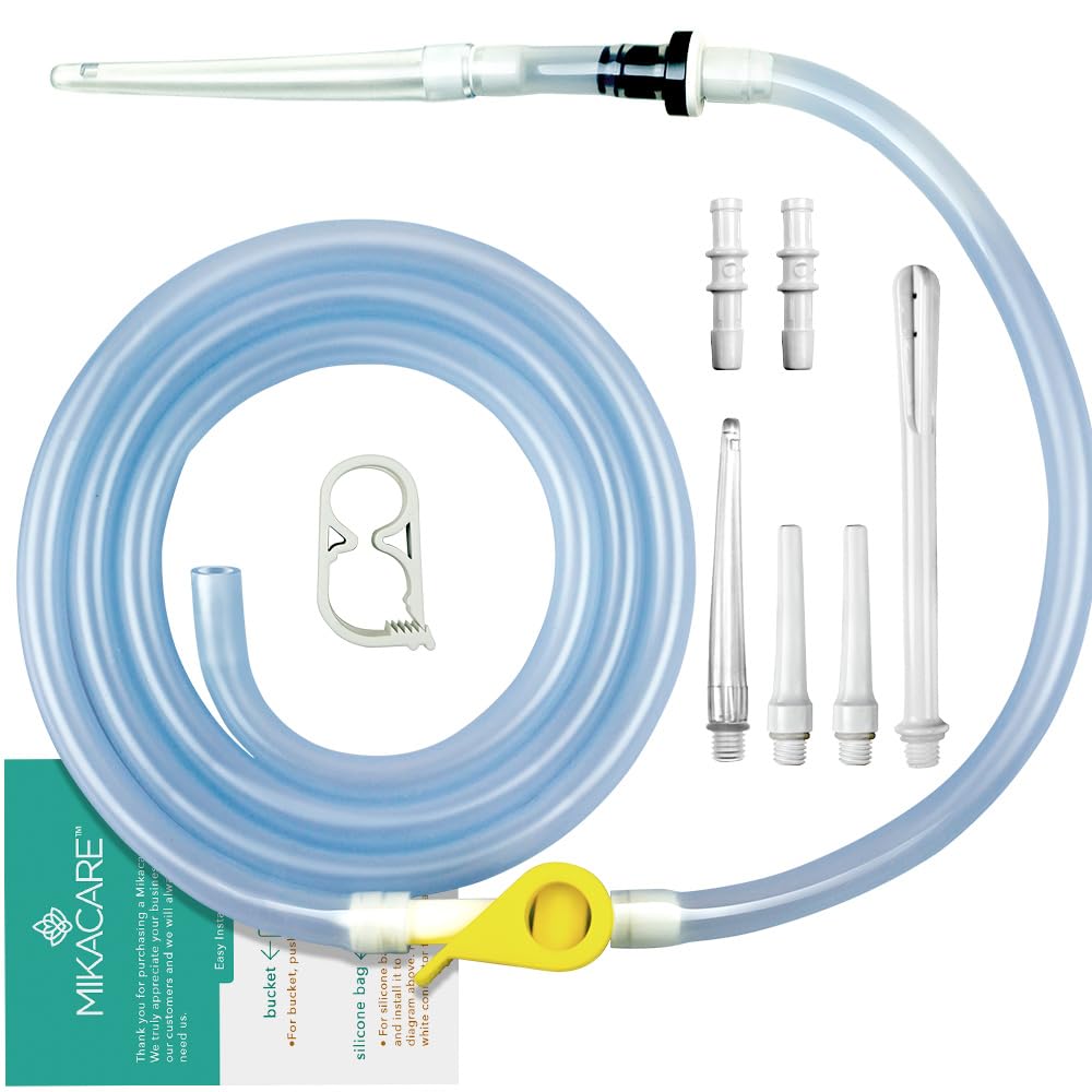 Enema Tubing Replacement Pack for Bucket and Silicone Bag - Includes Clamp, Stopcock, 5 Nozzles, Single-Way Valve, and 6ft Tube by Mikacare
