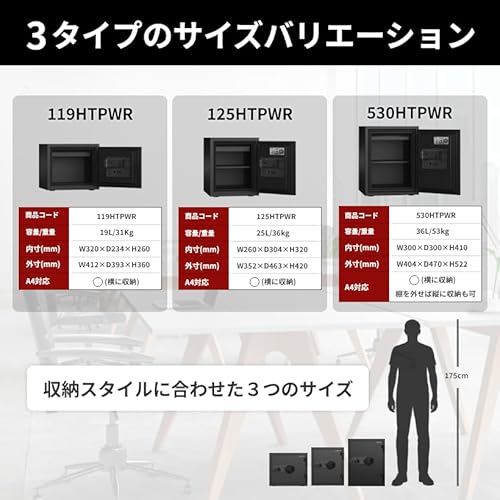 ディプロマット 60分耐火耐水金庫 タッチパネル式ロック 19L A4 HTPシリーズ 盗難防止アラーム付き 119HTPWR の商品画像 4