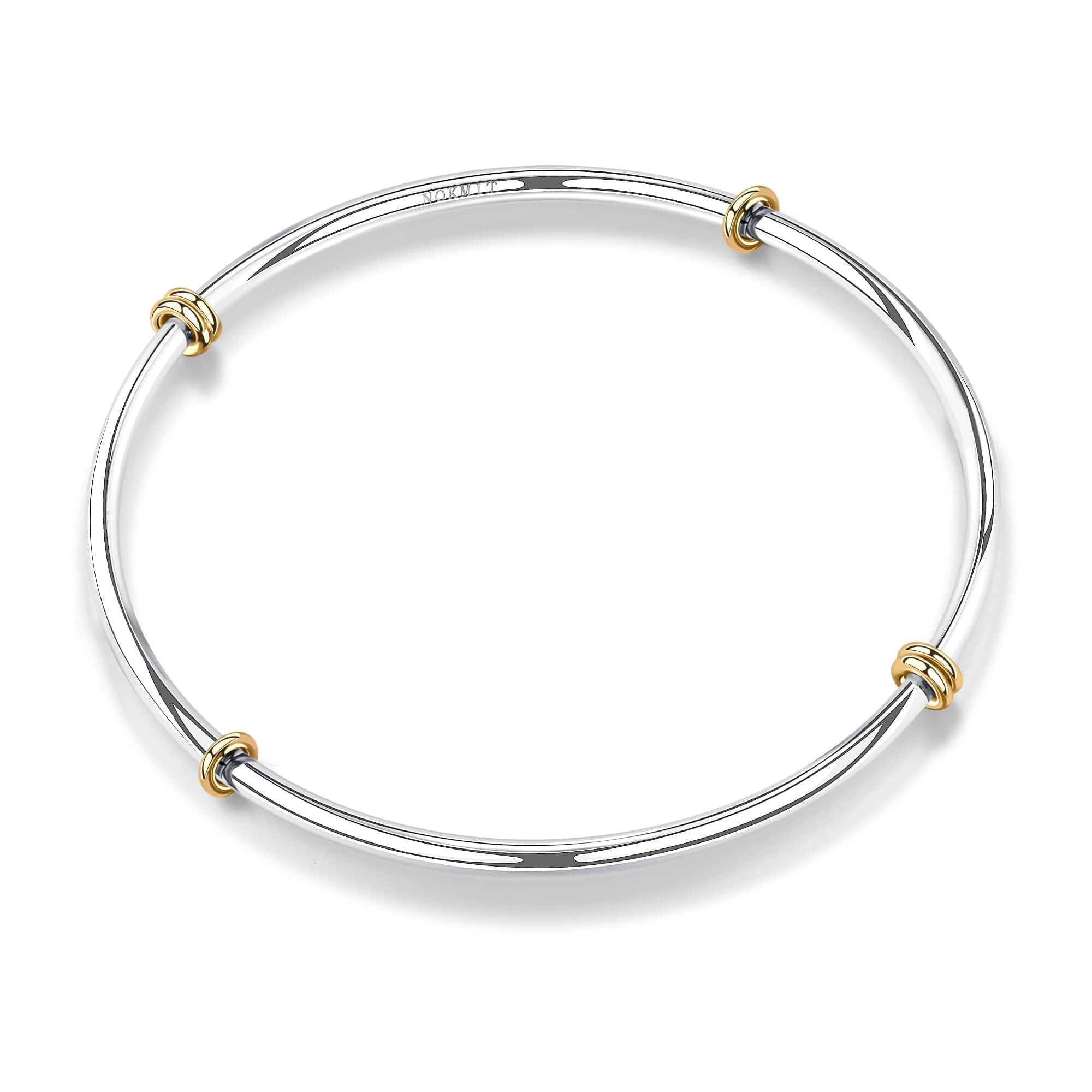 NOKMIT Triple Interlocked Stackable Bangle Bracelets for Women 3-Pack Two-Tone High Polished Stainless Steel Bangle Set Classic Plain Thin Non-Tarnish Gold&Silver