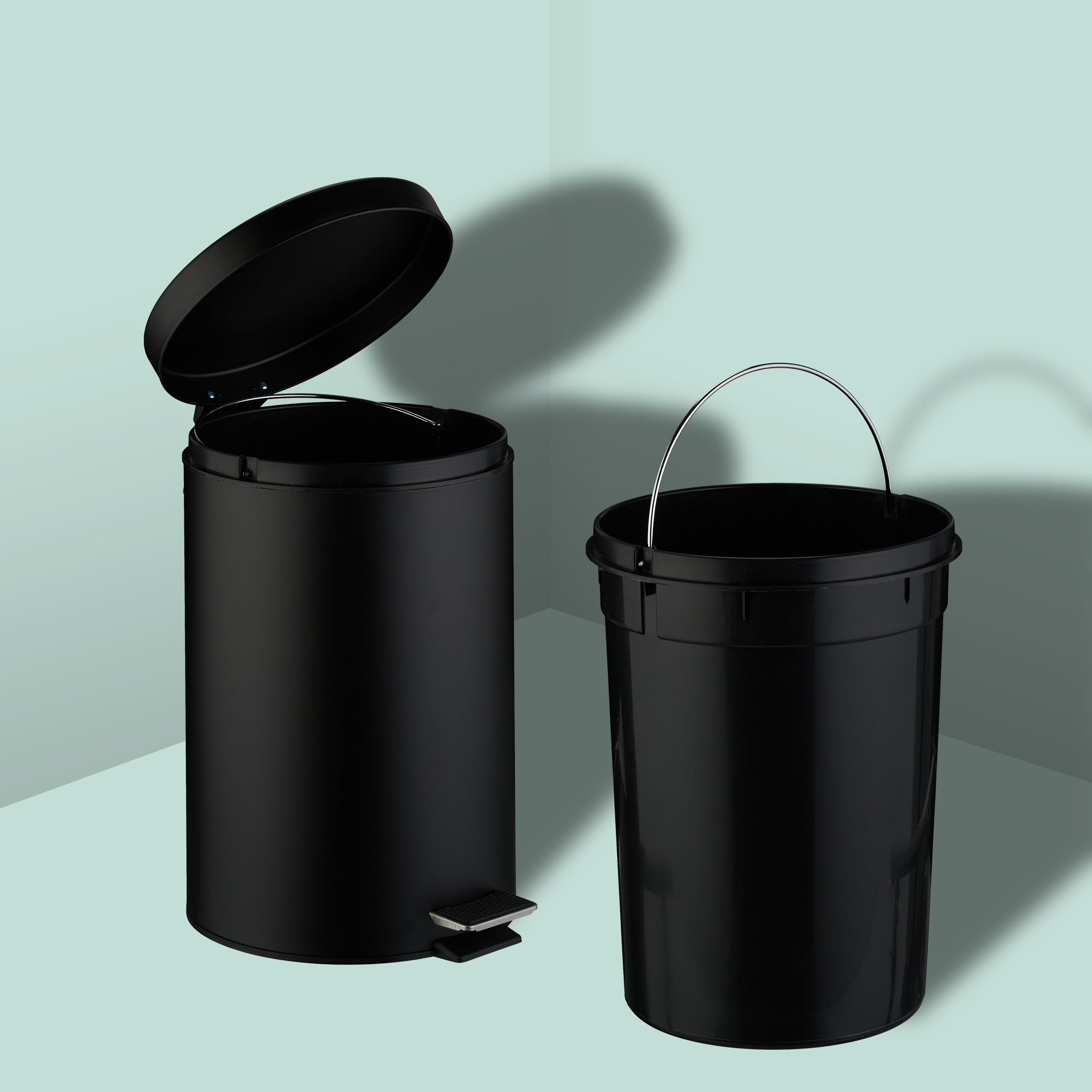 Relaxdays Pattumiera Cucina a Pedale, Cestino da 20 L con Secchio Interno Rimovibile, Cesto con Coperchio, Acciaio, Nero