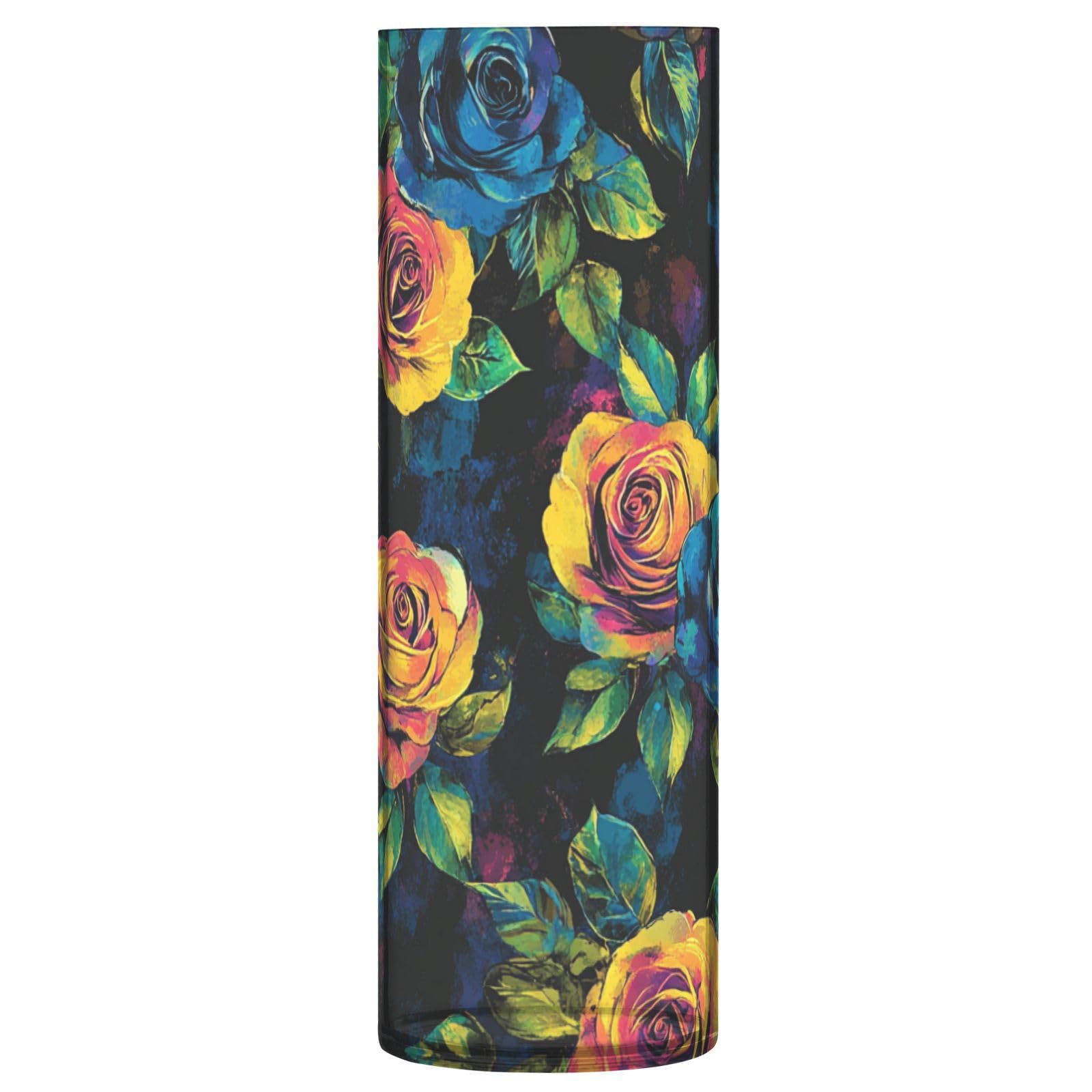 Vase en plastique noir sans risque de casse avec roses colorées réalistes