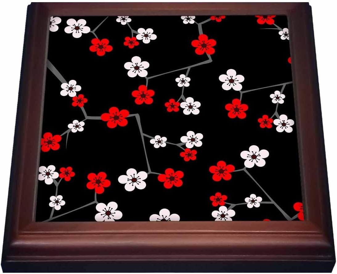 3dRose Cherry Blossoms Flowers at Night Pattern Trivet with Ceramic Tile, 8" x 8", Brown