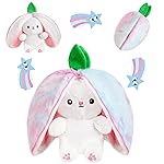 MIAODAM Strawberry Bunny Stuffed Animal, Cute Reversible Plush Nebula & Strawberry to Rabbit Doll, Funny Bunny Toy for Babies and Children (7 Inch)