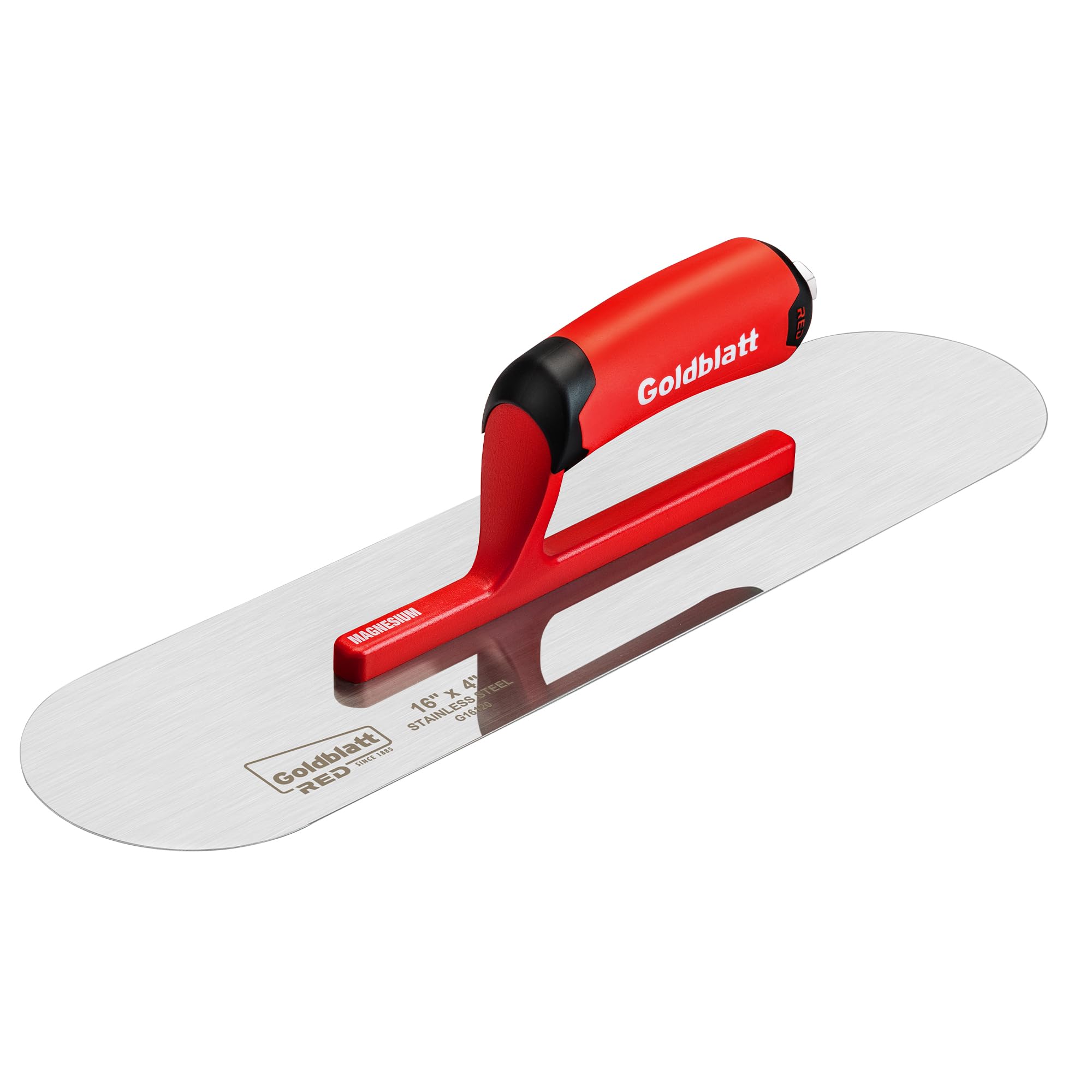 Goldblatt RED - Paleta de acero inoxidable para acabado de piscina con extremo redondeado de 40,6 x 10,16 cm | Vástago de magnesio, paleta de acabado, ligera, paleta de yeso, paleta de mampostería, herramientas de hormigón