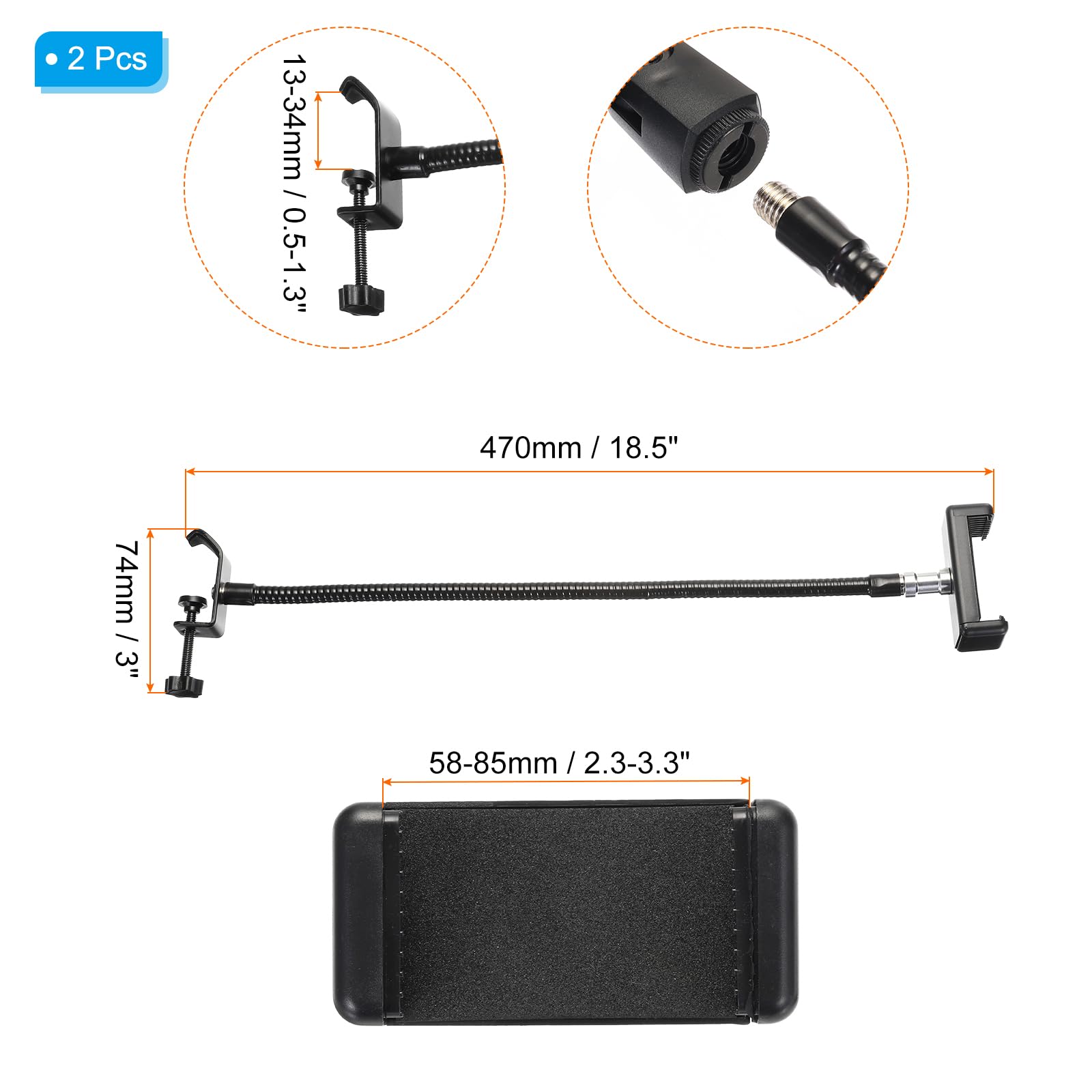 PATIKIL 16.9" Gooseneck Desk Mic Stand, 2Pcs Flexible Arm Desktop Microphone Stand with Clip - Image 2