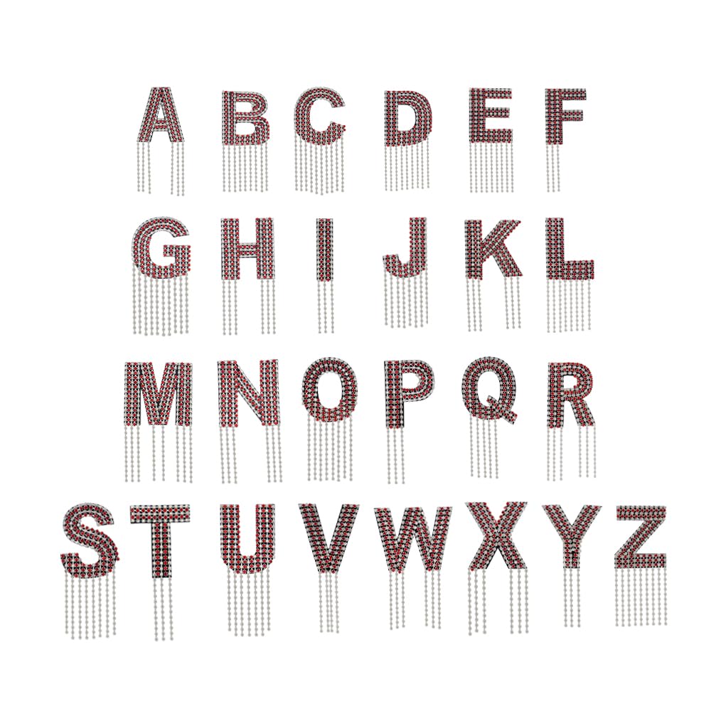 Rhinestone Sew On Patch A-Z Crystal Bead Rhinestone Letter Patch Fringe Alphabet Applique English Letter for DIY Craft Supplies 2pieces (Red Mix 26pieces)