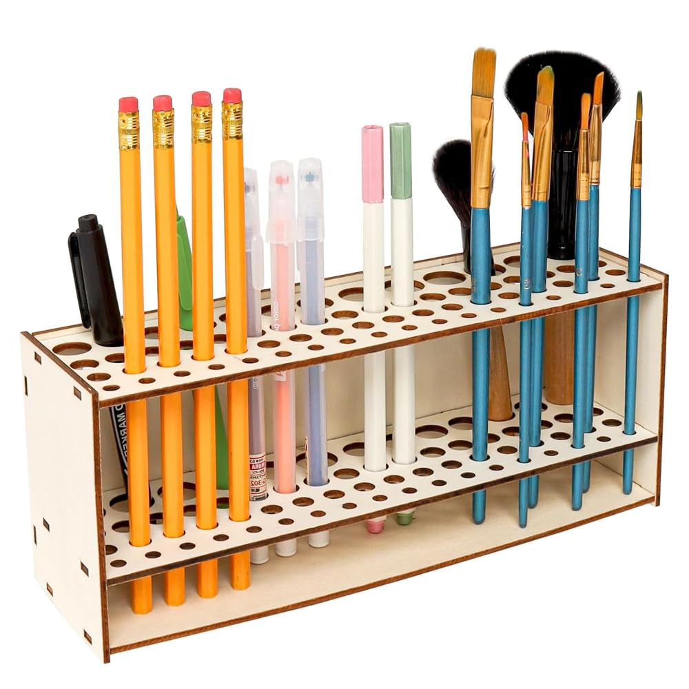 Support De Pinceaux De Peinture 67 Trous En Bois Détachable - Organisateur Pinceaux Et Stylos Pour Artistes