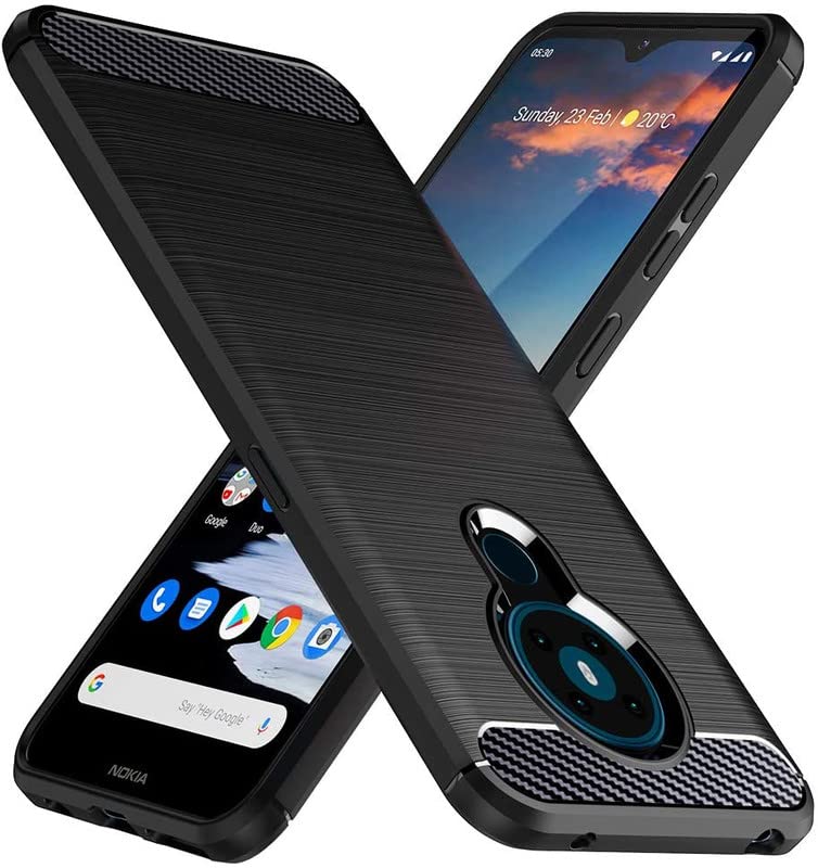 Image of NPRC Hybrid Ultra Slim Protective Case TPU Non-Slip Carbon Fiber Texture Shockproof Case Cover for Nokia 5.3 - Black