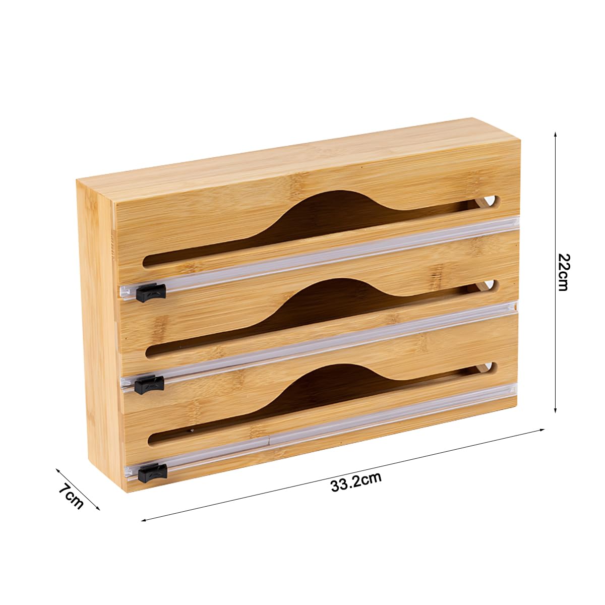 Plastic Wrap Dispenser With Cutter, Cling Film Wooden Organizer with Cutter, Bamboo Wood Cling Food Wrap Dispenser, Kitchen Drawer Organizer, Cuts Plastic Wrap, Parchment Paper, Baking Paper