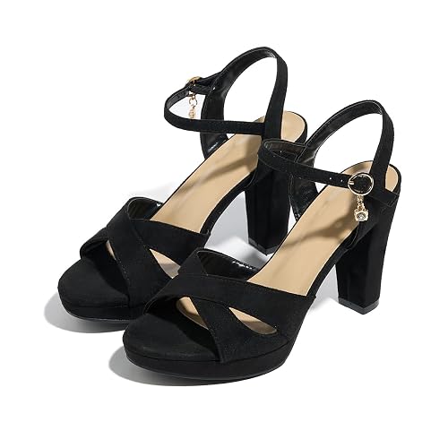 Lyngixko Block Heeled Platform Sandals | Chunky Open Toe Shoes for Women - 9.5 - Black