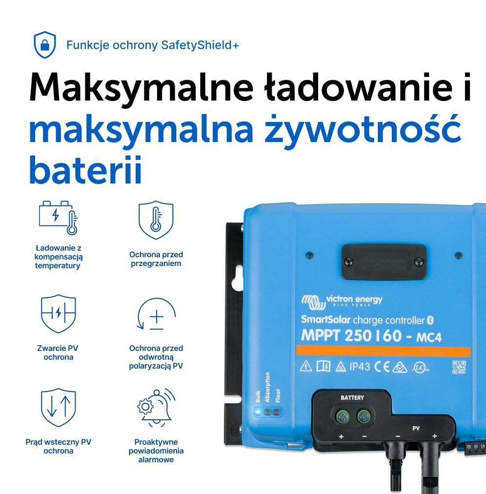 Victron Energy SmartSolar MPPT 250V 60 amp 12/24/36/48-Volt Kontroler Ładowania Słonecznego (Bluetooth) do MC4