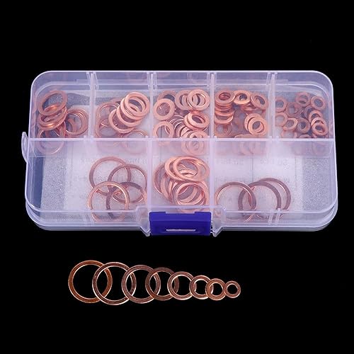 Miniatura 8 de Arandela de cobre de 100 piezas, junta de cobre M4-M14, kit surtido de arandelas planas, M4M5M6M8M10M12M14 para tapones de sumidero