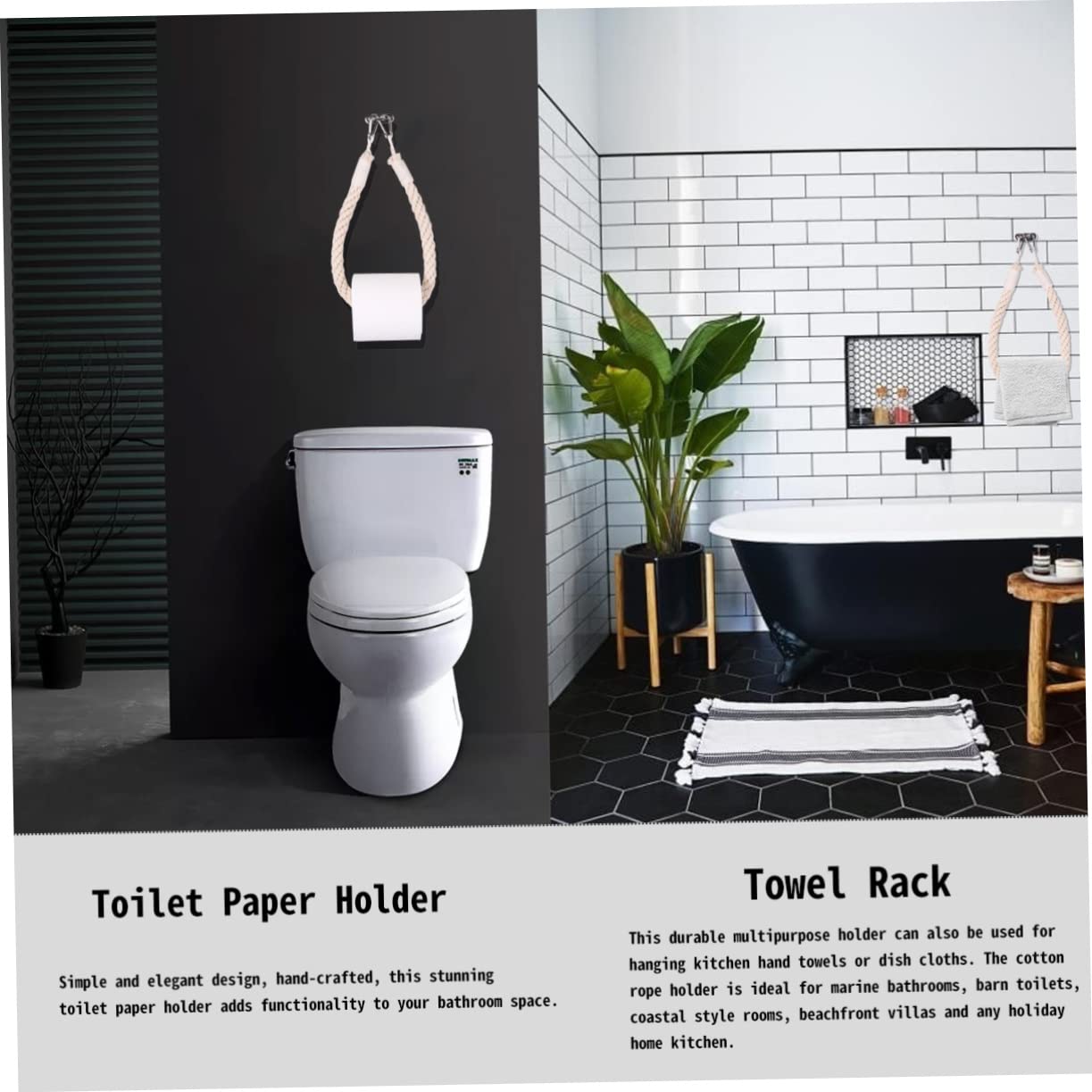 Housoutil Toilettenpapierhalter Flexibles Design aus Baumwollseil mit Metallhaken Handgefertigt im Maritimen Stil für Badezimmer für Ferienhaus und Badezimmerwand