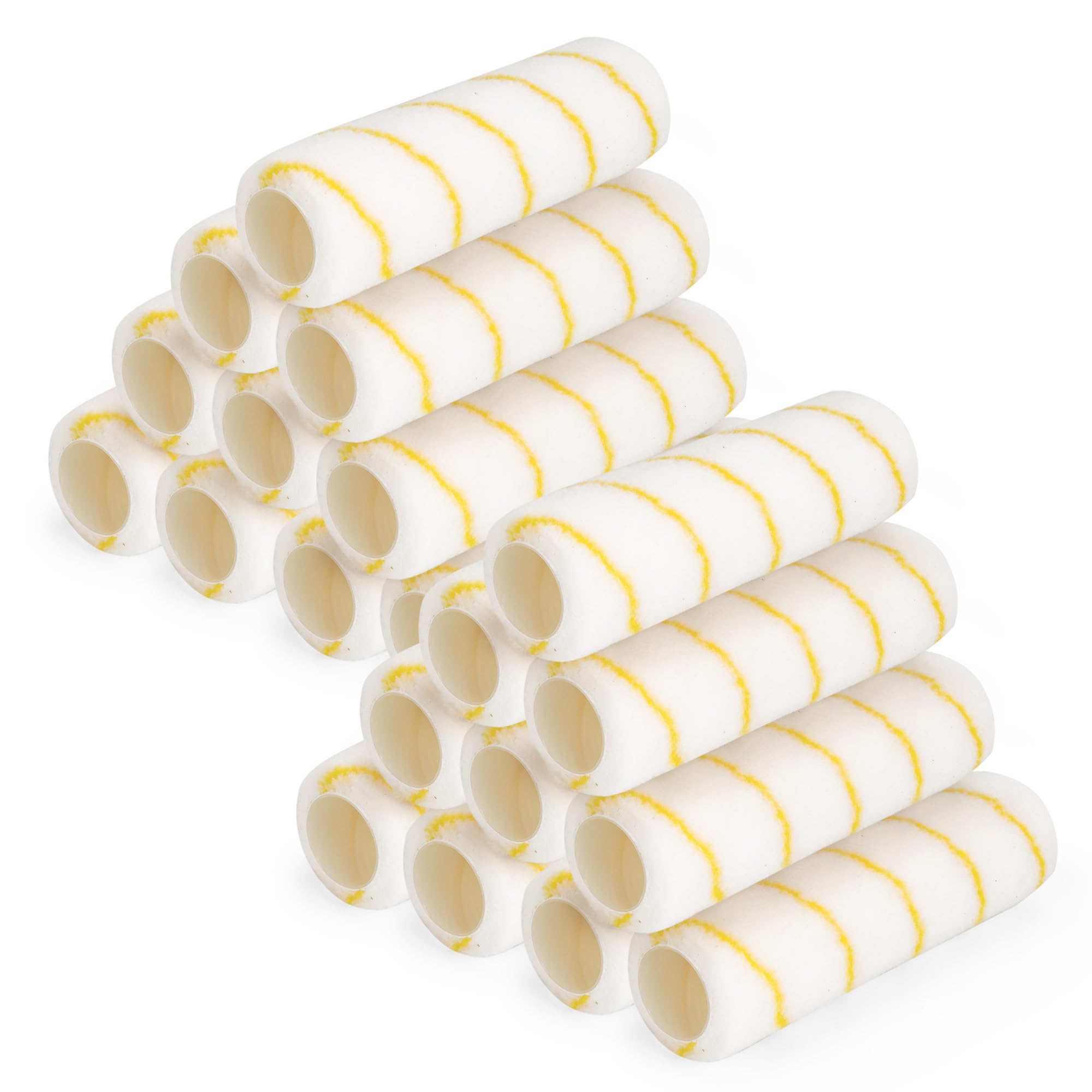 Lot de 20 housses de rouleau de peinture de 22,9 cm, housse en microfibre pour rouleaux de peinture, 1,27 cm, rayures jaunes pour peinture, murs, plafonds