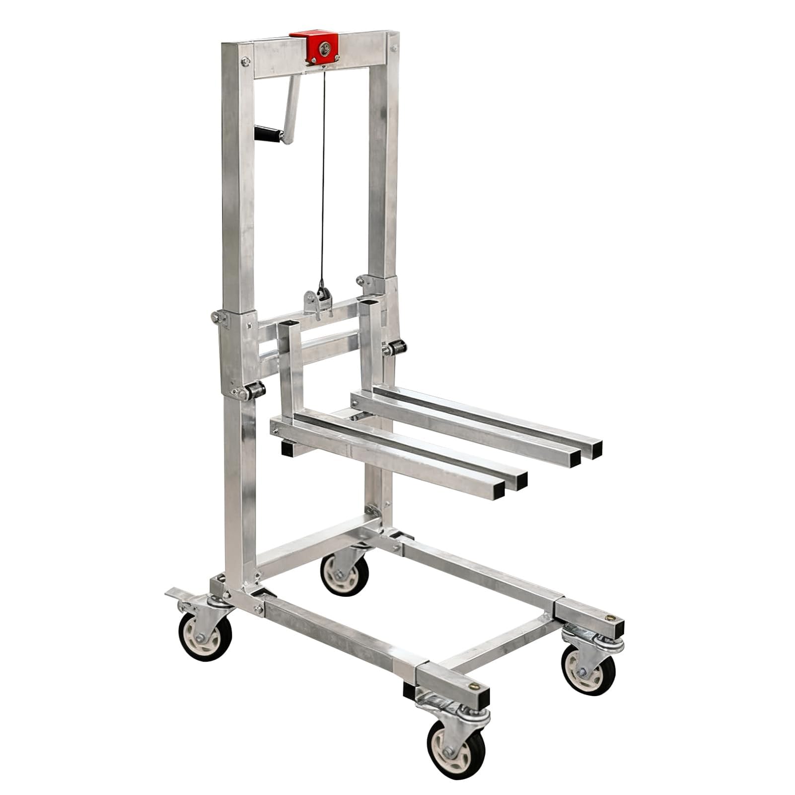 GZGHRZQS Winch Stacker Crane, Foldable Manual Lift Trolley, Heavy Duty 130 Lbs Capacity Material Lifter, Adjustable Height 6.7 33.5 for Supermarket Warehouse