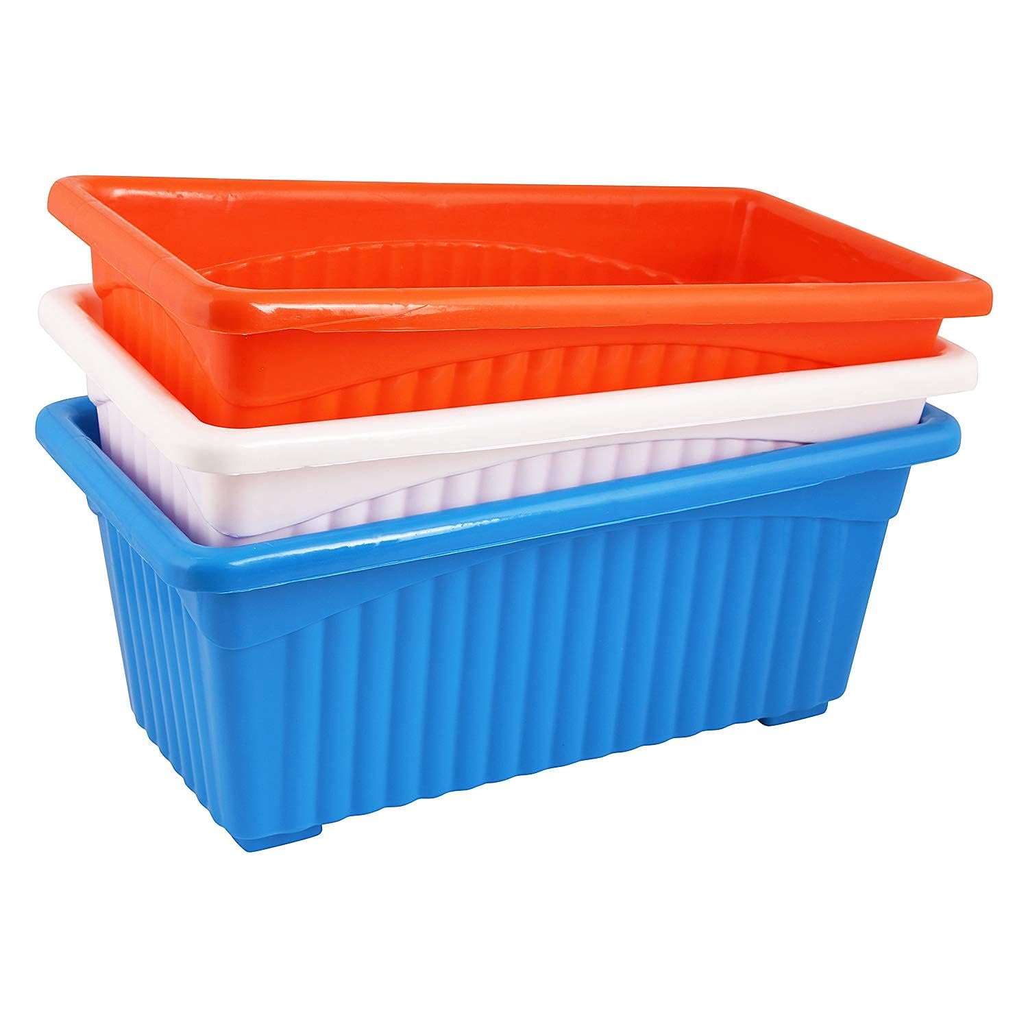 Kalfo Rectangular Planters Plastic Pots for Plants and Vegetables | Suitable for Indoor Outdoor | Planters for Home Gardening | Pots for Lawns and Gardens (Multicolor, 34x18x14 CM, Set of 3 Planters)