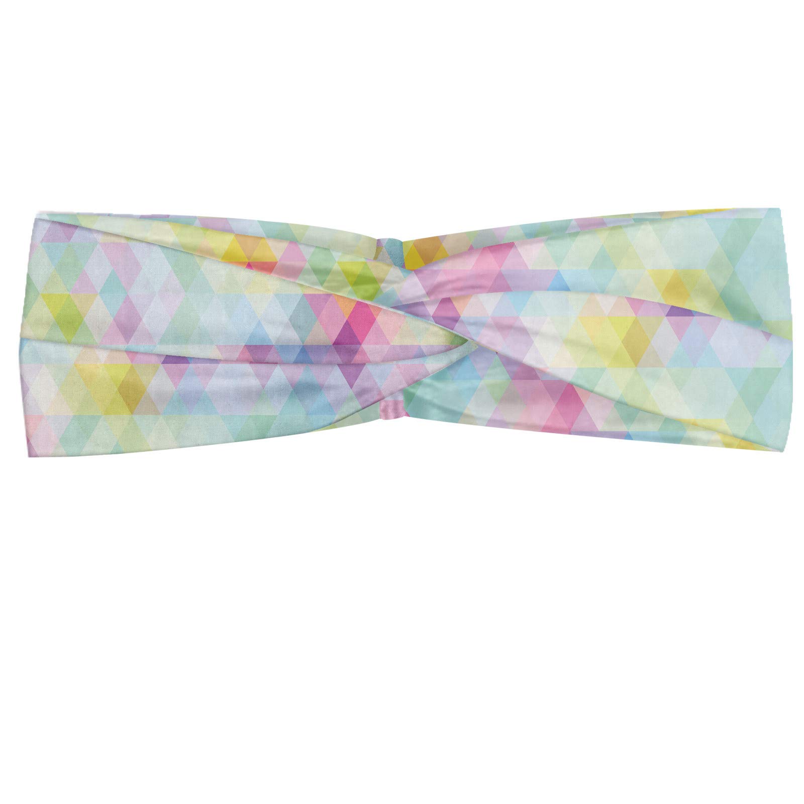 ABAKUHAUSAbstract Headband, Geometrical Vibrant Rainbow Themed Pastel Colored Rhombus Pattern Hipster Style, Elastic and Soft Women's Bandana for Sports and Everyday Use, Multicolor