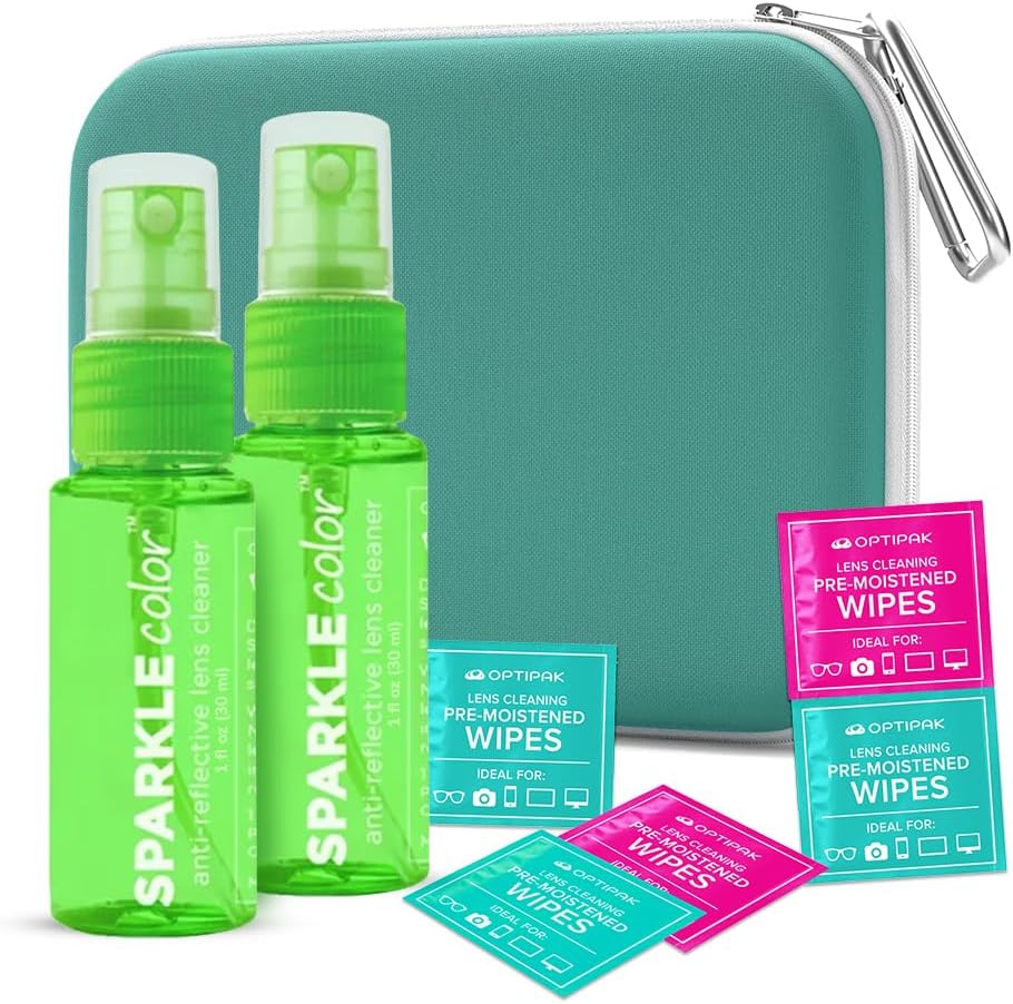 Sparkle Anti-Reflective Safe Lens Cleaner Spray Kit – (2) 1oz Glasses Cleaner Sprays, (5) Pre-Moistened Lens Wipes & (1) Multipurpose Pouch for Eyeglasses, Lenses & Camera Cleaning Kit (8 Piece Set) Sparkle Anti-Reflective Safe Lens Cleaner Spray Kit – (2) 1oz Glasses Cleaner Sprays, (5) Pre-Moistened Lens Wipes & (1) Multipurpose Pouch for Eyeglasses, Lenses & Camera Cleaning Kit (8 Piece Set)