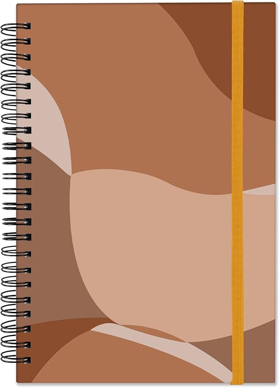 Spiral Notebook Hardcover Spiral Journal 5.5 x 8.3 Inch 80GSM Thick Paper 60 Sheets 120 Pages with Elastic Closure Band for Girls Women School Office Aesthetic Cute Boho Bohemian-Red Brown