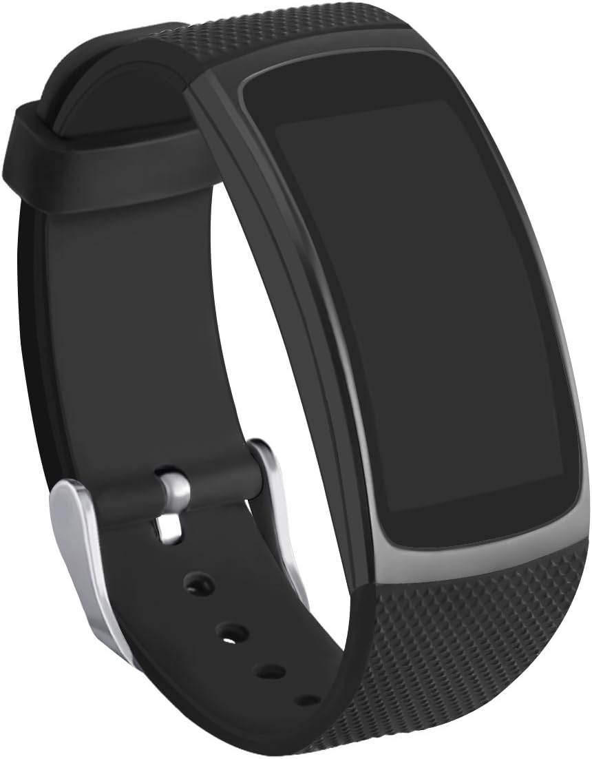 GHIJKL Compatible Gear Fit2 Bands, Silicone Replacement Strap for Samsung Gear Fit 2 & 2 Pro Tracker (New Black)
