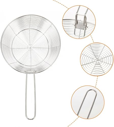 Miniatura 3 de Luxshiny Cesta de freír con asa versátil cesta para papas fritas, pollo y pescado, diseño de malla para separación rápida de aceite, esencial de