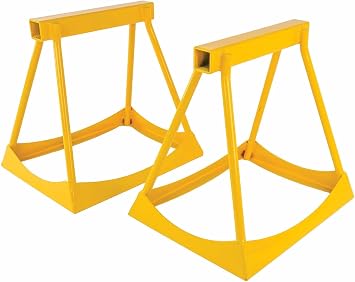 JEGS Stack Stands | 3.5-Ton Capacity & 14in. Fixed Height | Yellow | Steel | Base 12in. x 15in. | Pad 11-5/8in. x 1-5/8in. | 2 Per Package | Stack Stands 14 in. Fixed Height for proper support when raising your vehicle built from high-strength stee, made from steel
