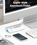 ORICO 7-Port USB 3.2 Gen2 Hub, Powered USB 3.2 Hub avec 4 USB-A, 2 USB-C, PD 60W, 72W Adaptateur de puissance, 10Gbps Amortisseur USB en aluminium avec 3.28Ft USB-C à USB-C Câble pour iMac, MacBooks, Mac mini