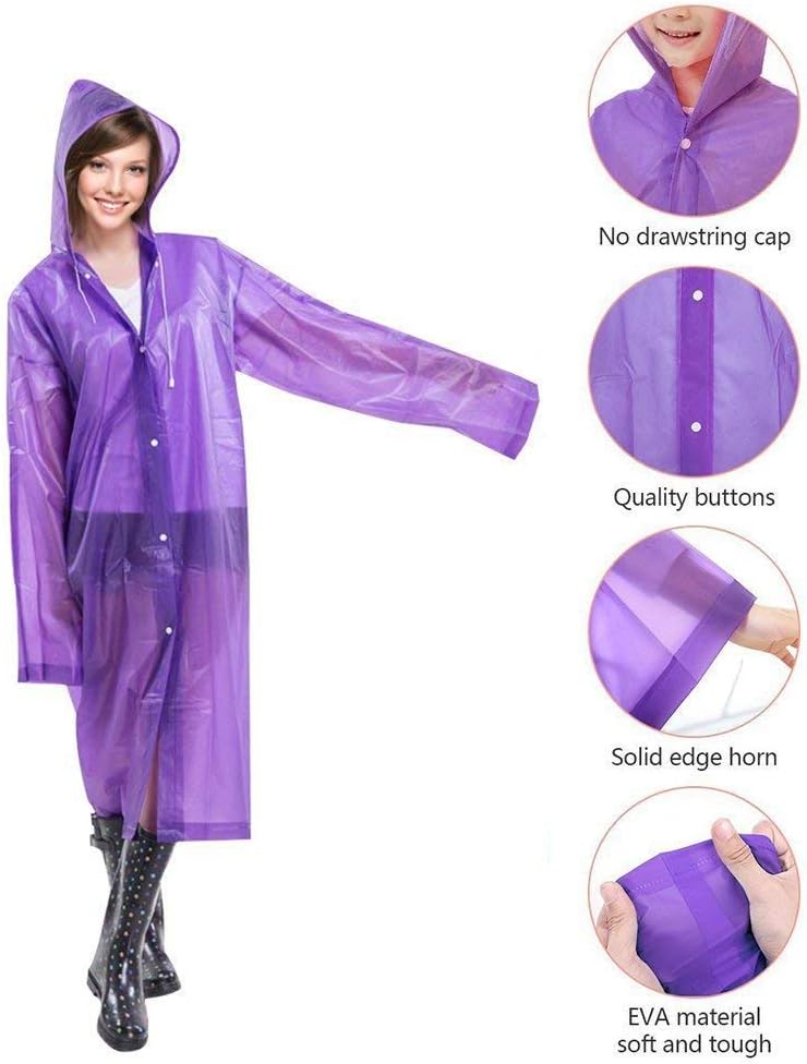 Athchu Adult Poncho Raincoat Reusable Waterproof Portable Raincoat EVA Material, Poncho with Hood for, Festivals & Outdoors Biking,Camping,Riding,Water Rides - Men & Women 100% Waterproof -Purple