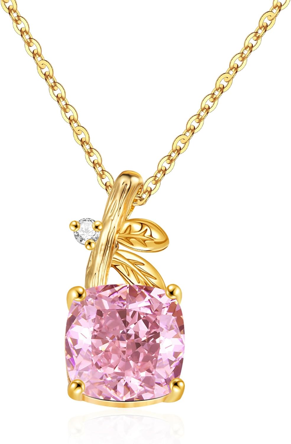 Cubic Zirconia Necklace Dainty Pendant Necklace for Women 18K Gold Plated Pink Cushion Cut Necklaces Valentine's Day Gifts for Women