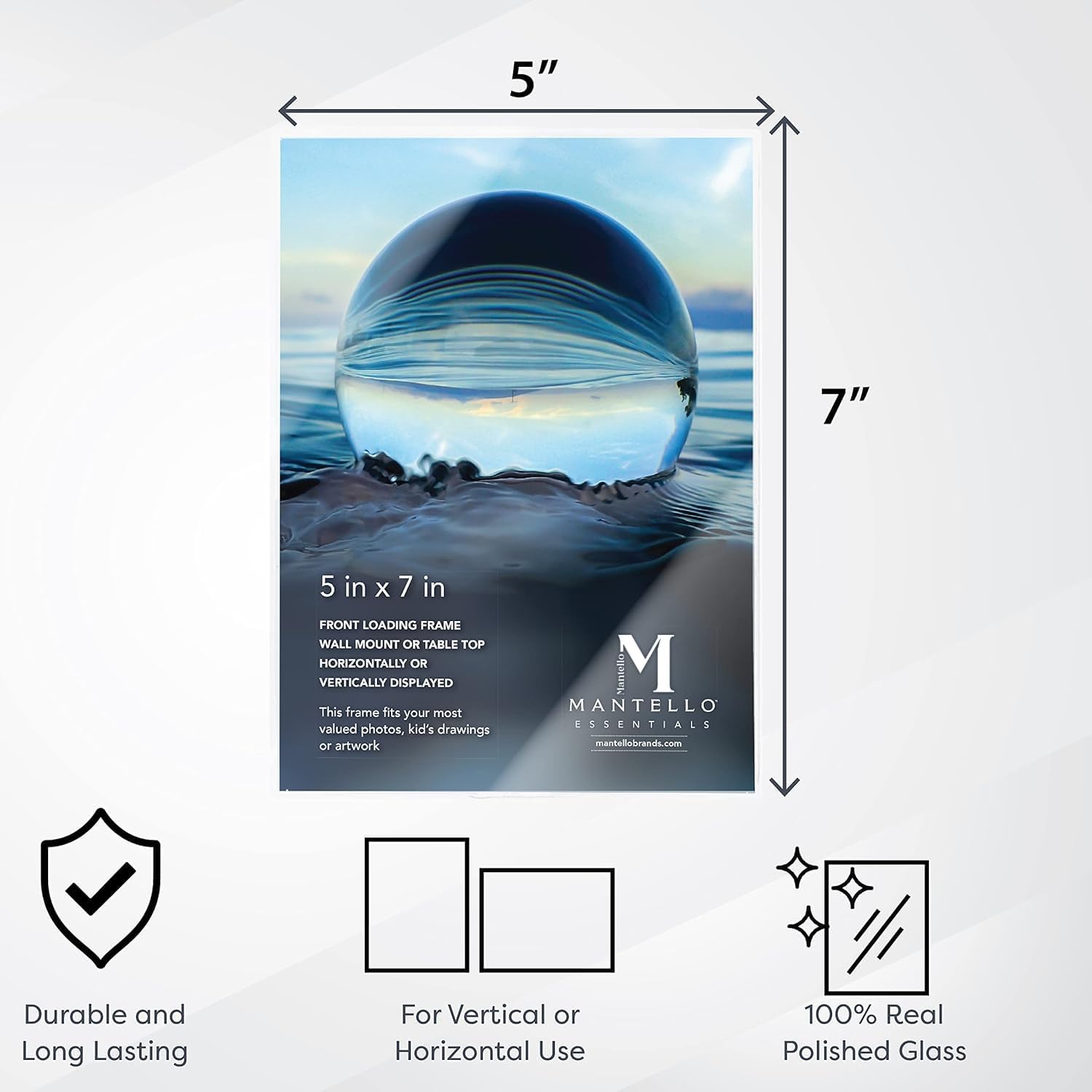 Mantello 5x7 Inch Front Loading Picture Frames - Clear - Art Wall Hanging Table Desk - Family Gallery Multi Photo Frame - 12 Pack - Image 2