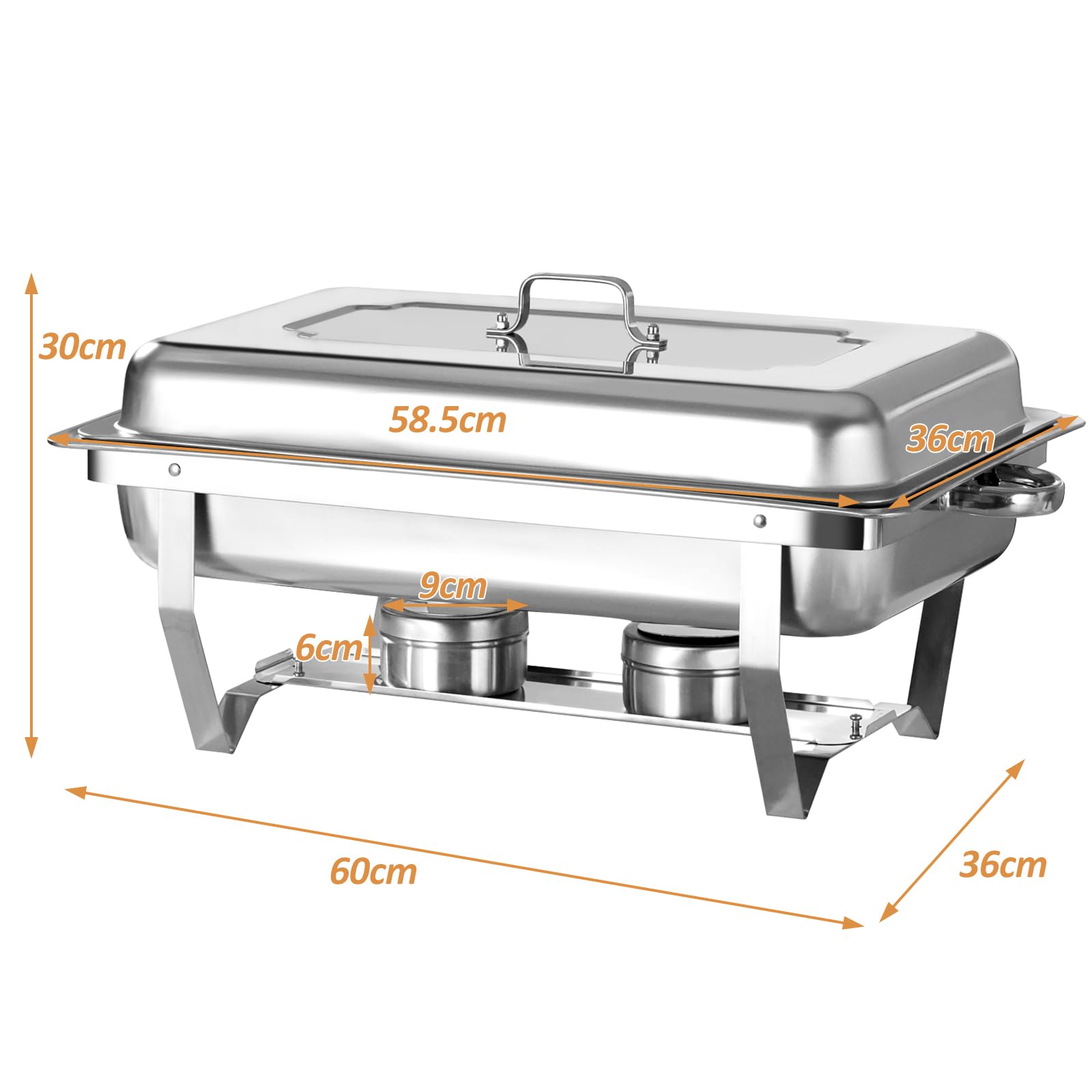 9L Acciaio Inox Rettangolari Catering Server, 2 Pezzi Set Buffet Scaldavivande, Buffet Server Piatti di Servizio, Chafing Dish Catering Buffet Set, per Party, Feste, Matrimoni, Banchetti, Argento