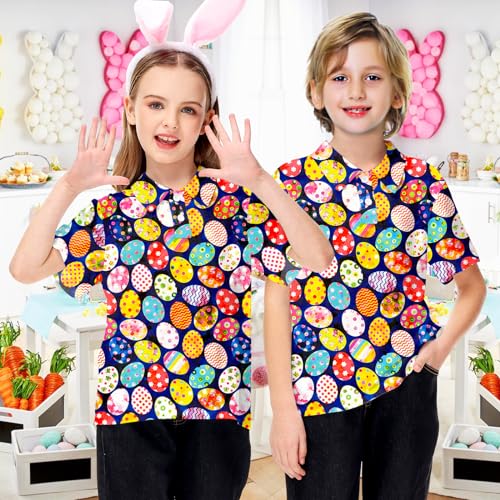 Image of AOBUTE Kids 4th of July Polo American Flag Short Sleeve Button Down Shirts Tops 3-14 Years